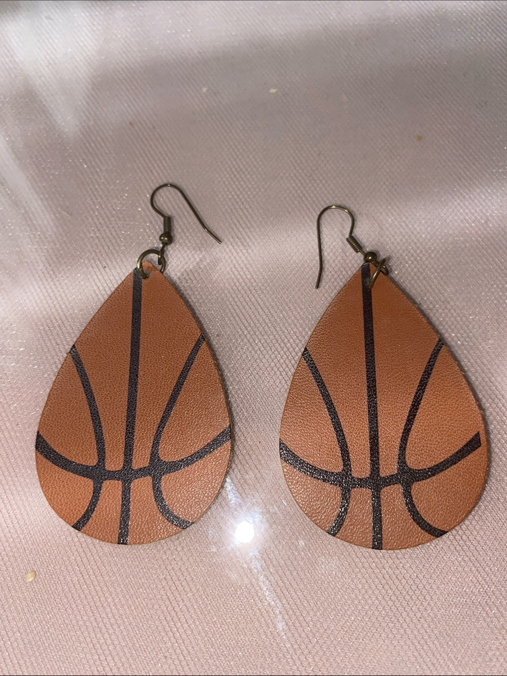 Women's Basketball Teardrop Earrings - Brown Faux Leather
